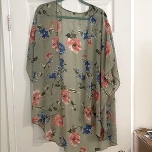 Green floral print kimono cover-up
